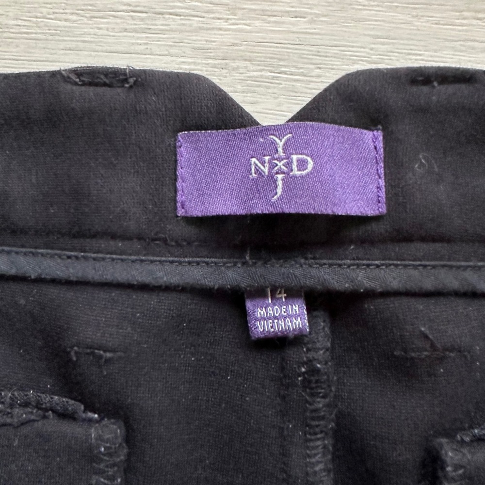 NYDJ Black Ponte Knit Pants Leather‎ Trim Straight Leg Size 14